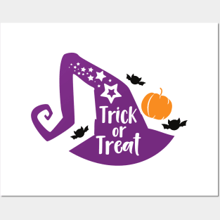 Trick Or Treat, Witch Hat, Bats, Stars, Halloween Posters and Art